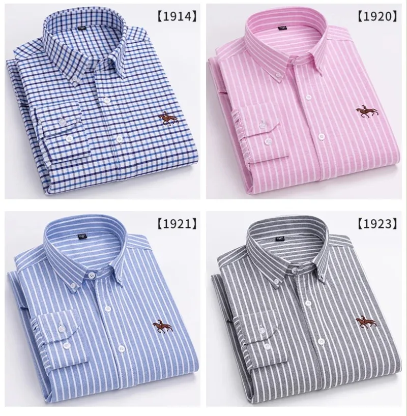 S~7XL 100% Pure Cotton Men's Long Sleeve Oxford Spinning Shirt Business Leisure Embroidery Pocket Slim Fit Button Style Soft Med