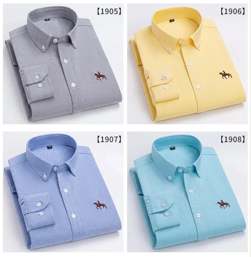 S~7XL 100% Pure Cotton Men's Long Sleeve Oxford Spinning Shirt Business Leisure Embroidery Pocket Slim Fit Button Style Soft Med