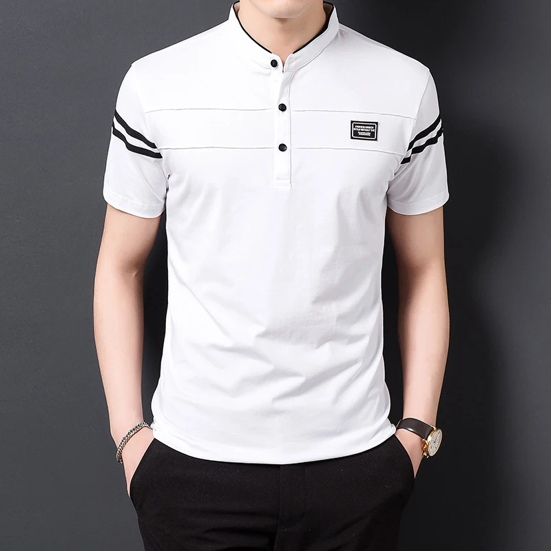Alternative view of Men's Fashion Summer POLO T-shirt Casual Cotton Breathable Top Stand Up Neck Short Sleeve Korean Comfortable T-shirt