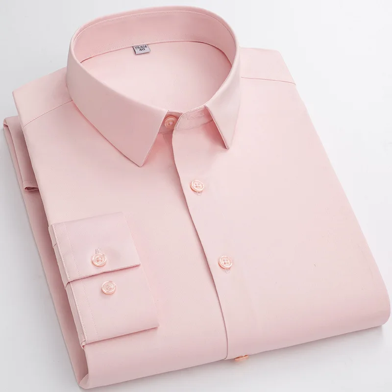 Alternative view of High Elasticity Soft Cozy No Pockets Thin Formal White Work Shirt Business Long-sleeved Shirt Men Slim Fit Non-iron Work Shirt