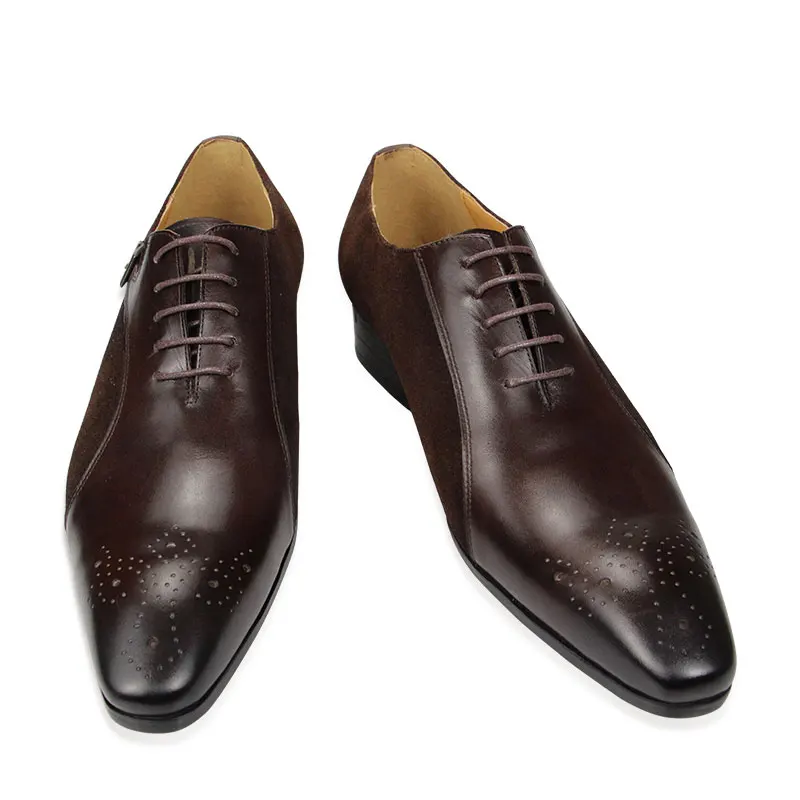 Alternative view of Mens Dress Shoes Wedding Man Shoe Cow Leather Genuine Luxury Fashion Brogue Handmade Patchwork Casual Business Formal Shoes
