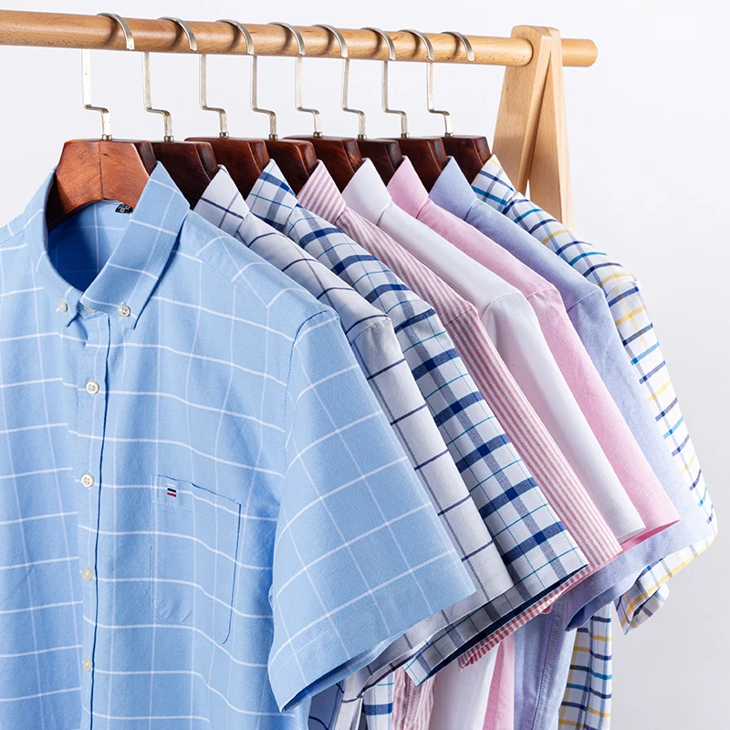 Alternative view of Summer 100% Cotton Oxford Shirt Mens Short Sleeve Pocket Soft Comfortable Regular Fit Business Casual Purple Dress Shirts Men