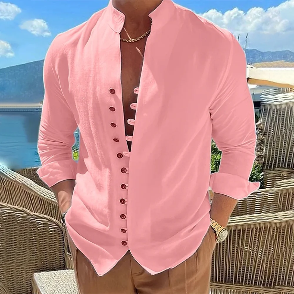 Alternative view of New Spring Autumn casual shirt loose Men's Solid Color Long Sleeve Shirt Button Shirts Vintage Big size