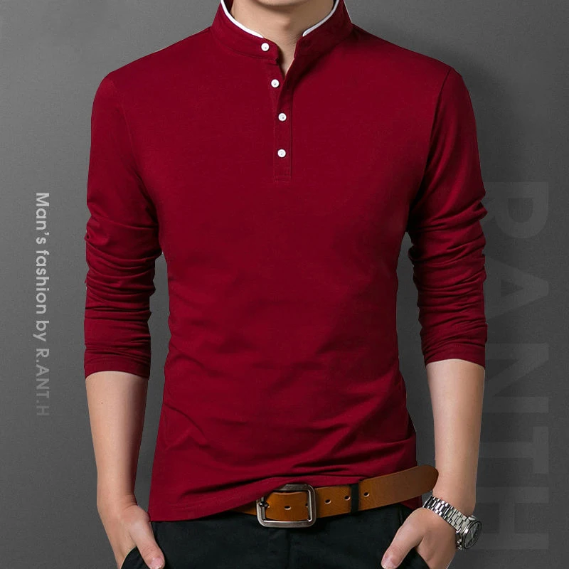 Alternative view of Men's Business Casual Polo Long Sleeve T-shirt Summer Comfortable and Breathable Solid Cotton Top