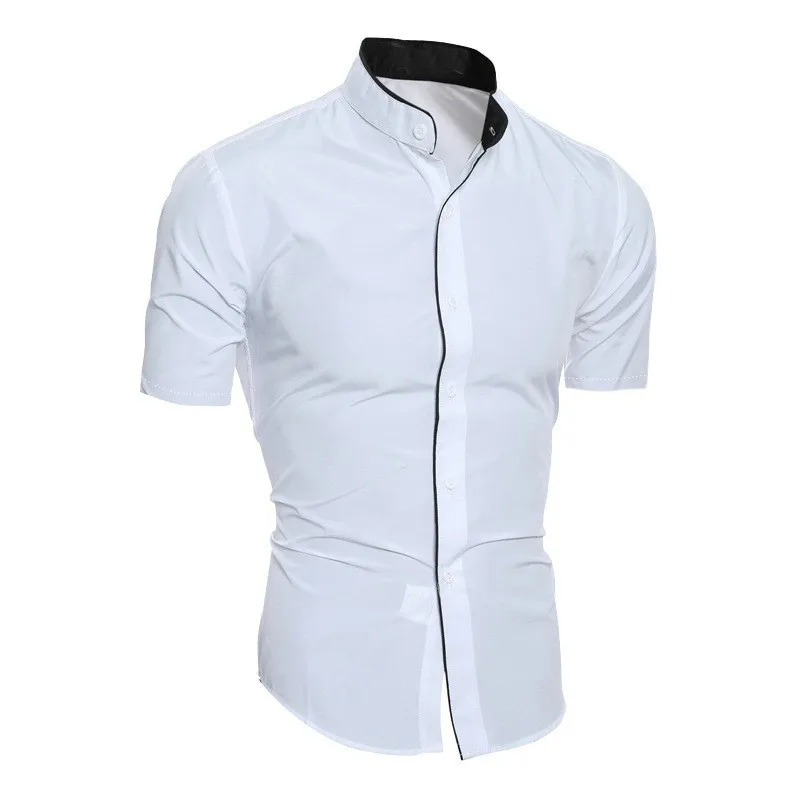 Alternative view of New men's solid color casual commuting short sleeved shirt