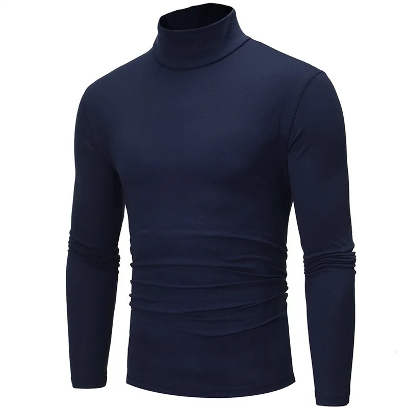 Autumn  Winter Men's High Neck T-shirt Slim Fit Fashion High Elastic Long Sleeve Cotton Casual Breathable Apparel Pullover
