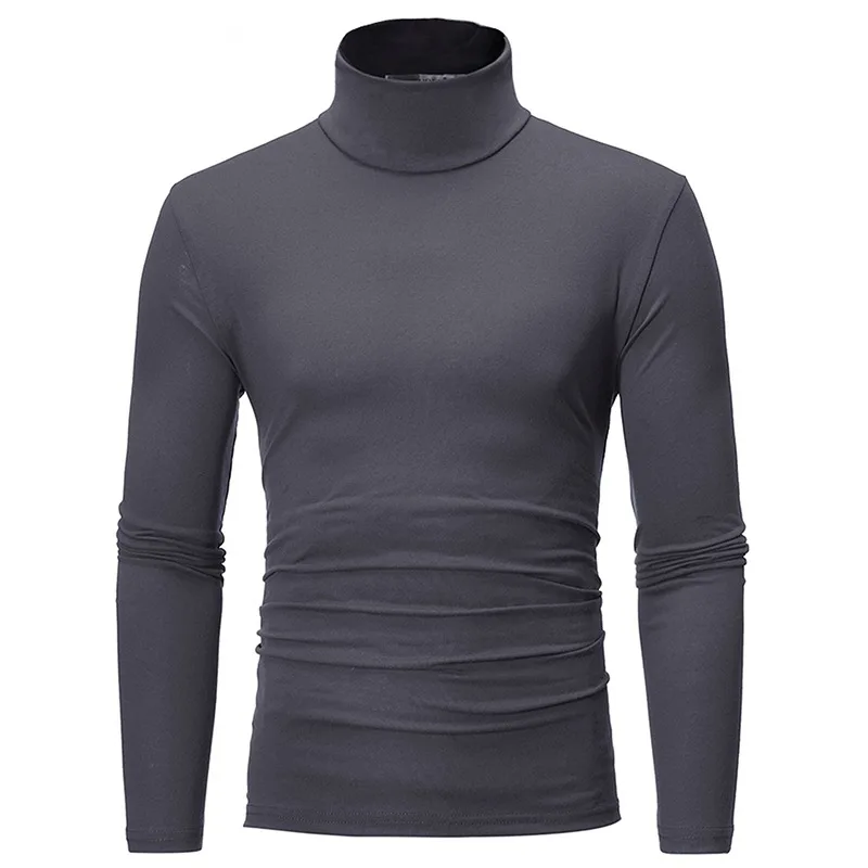Autumn  Winter Men's High Neck T-shirt Slim Fit Fashion High Elastic Long Sleeve Cotton Casual Breathable Apparel Pullover