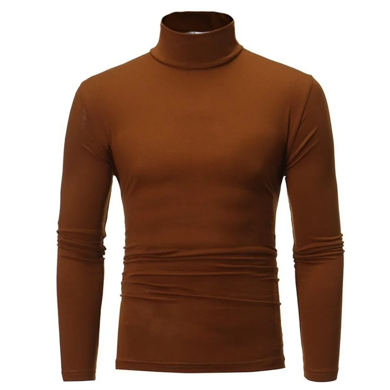 Autumn  Winter Men's High Neck T-shirt Slim Fit Fashion High Elastic Long Sleeve Cotton Casual Breathable Apparel Pullover