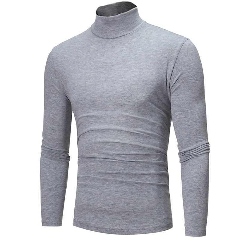 Autumn  Winter Men's High Neck T-shirt Slim Fit Fashion High Elastic Long Sleeve Cotton Casual Breathable Apparel Pullover
