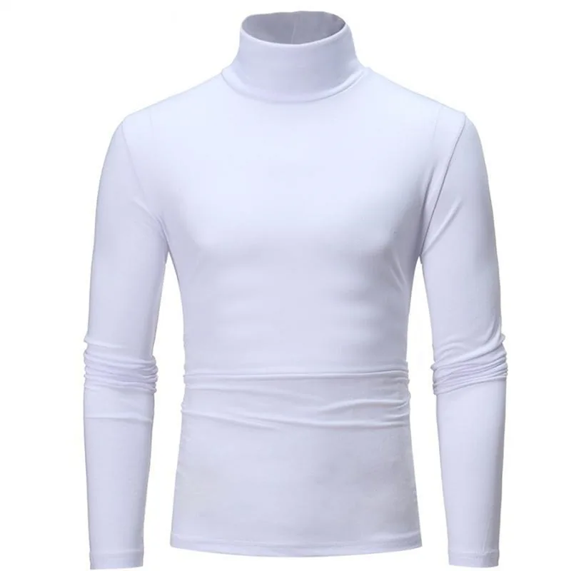 Autumn  Winter Men's High Neck T-shirt Slim Fit Fashion High Elastic Long Sleeve Cotton Casual Breathable Apparel Pullover