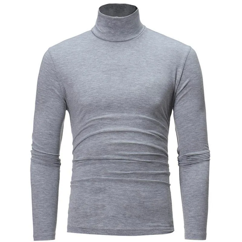 Autumn  Winter Men's High Neck T-shirt Slim Fit Fashion High Elastic Long Sleeve Cotton Casual Breathable Apparel Pullover