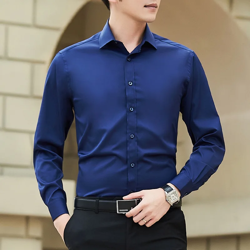 Alternative view of New Plus Size 6XL 7XL 8XL Men Solid Color Business Shirt Fashion Classic Basic Casual Slim White Long Sleeve Shirt Brand Clothes