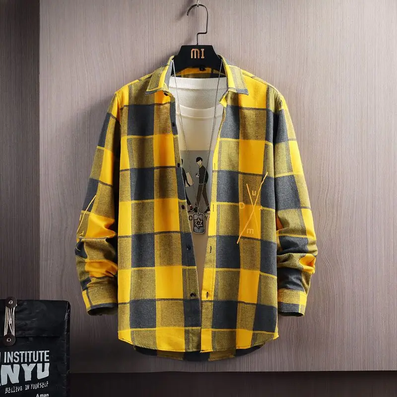 Alternative view of Spring and Autumn Men's Lapel Loose Plaid Button Printed Pocket Casual Fashion Elegant Commuting Long sleeved Shirt