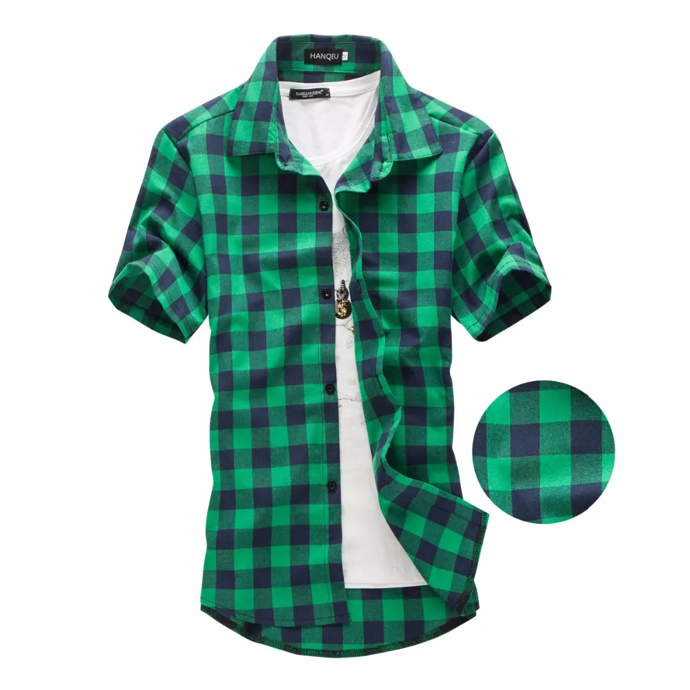 Alternative view of Red And Black Plaid Shirt Men Shirts 2024 New Summer Fashion Chemise Homme Mens Checkered Shirts Short Sleeve Shirt Men Blouse