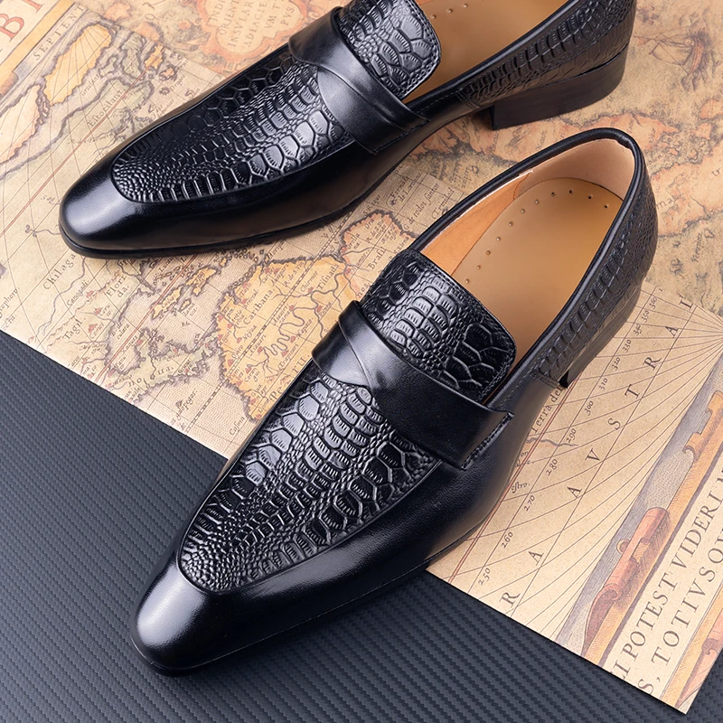 Alternative view of Genuine Leather Shoes For Men Dress British Business Party Slip on Black Point Toe Fashion Casual Formal Suit Handmade Men Shoes