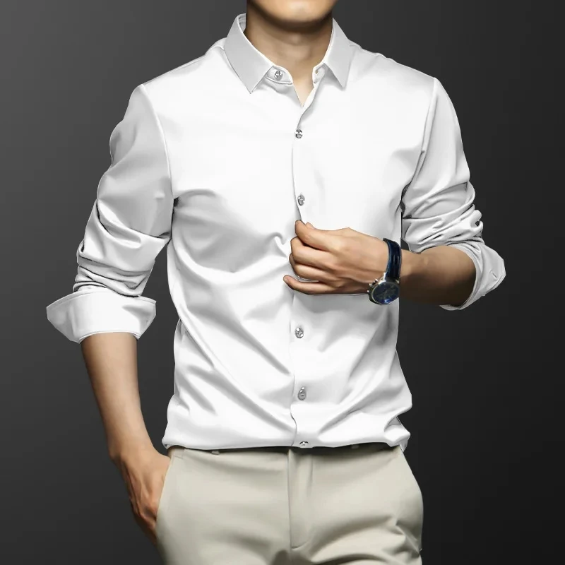 Alternative view of High Quality Stretch Anti-Wrinkle Non-iron Men Shirts Long Sleeve Dress Shirts Male Slim Social Business Casual Shirt S-6XL