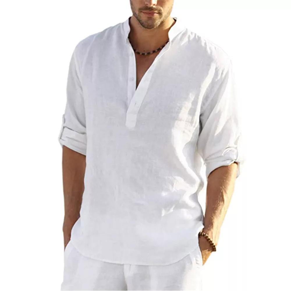 Alternative view of 2022 New Men's Casual Blouse Cotton Linen Shirt Loose Tops Long Sleeve Tee Shirt Spring Autumn Casual Handsome Men's Shirts