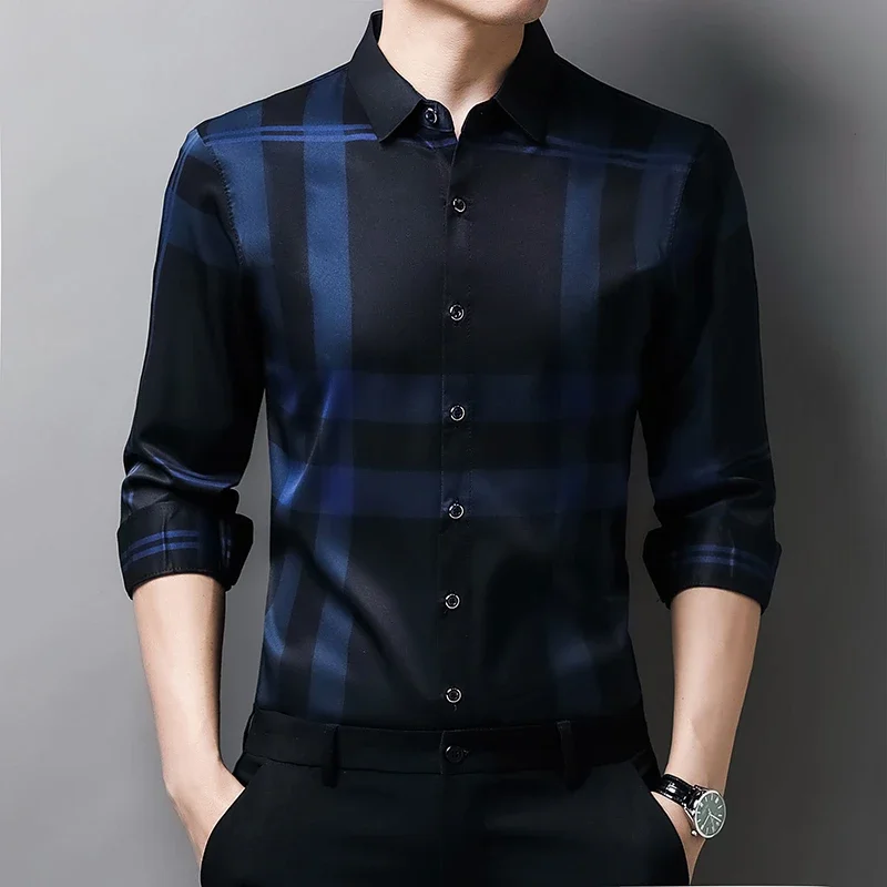 Alternative view of New Men's Casual and Fashionable Long Sleeved Shirt with Printed Anti Wrinkle Business Shirt