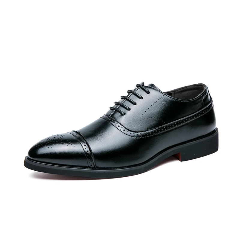 Alternative view of Oxfords Men Shoes Red Sole Fashion Business Casual Party Banquet Daily Retro Carved Lace-up Brogue Dress Shoes