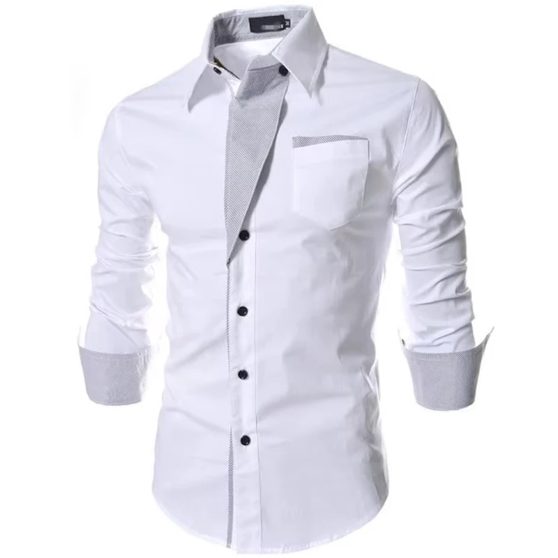 Alternative view of White Striped Shirts Mens 2023 Long Sleeved Business Slim Fit Male Shirt Black Social Clothes Camisa Masculina Vetement Homme
