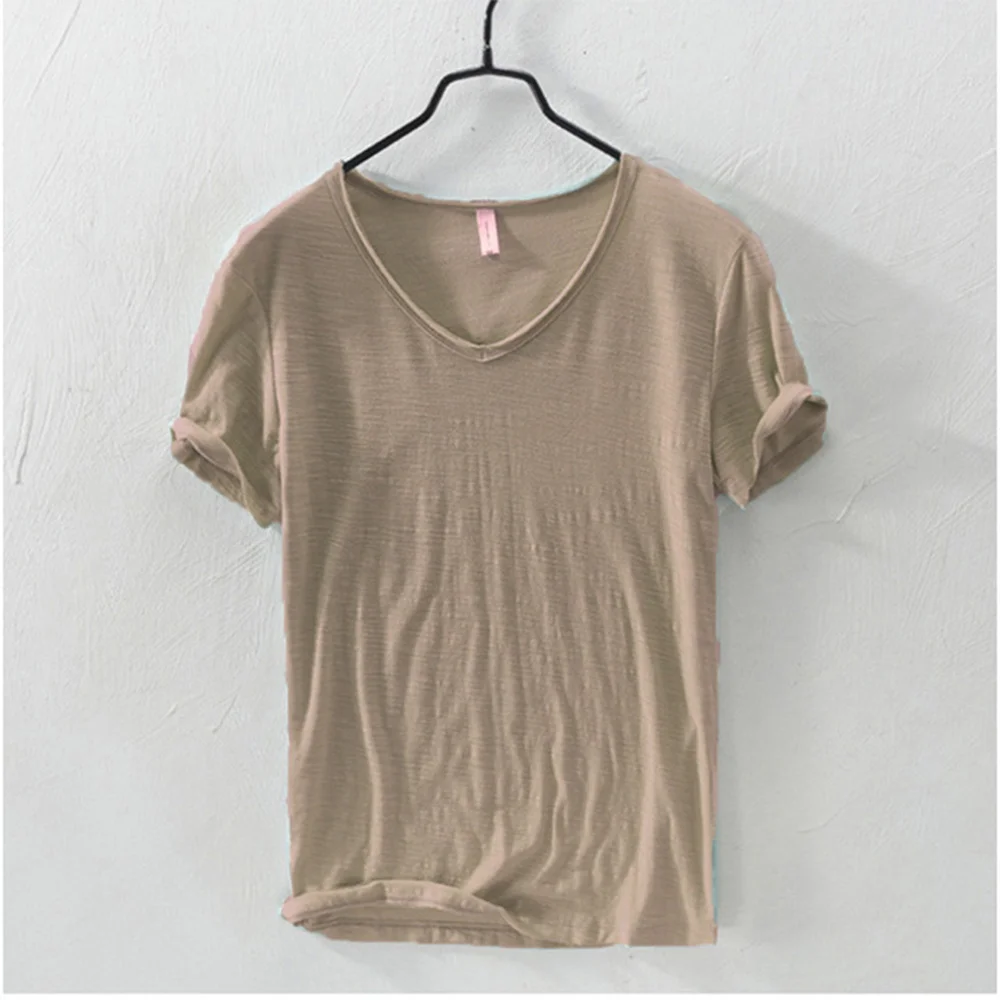 New Mens T Shirt Pure Color V Collar Short Sleeved Tops Tees Men T-Shirt 10colors slim Man T-Shirts Fitness For Male Clothes - Image 3