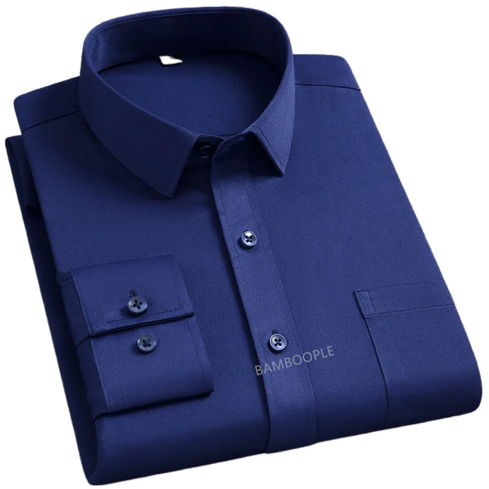 Alternative view of Men's Long Sleeved Autumn Shirts Fashion Business Anti Wrinkle Slim Fit Solid Pink Blue Purple Pockets Banquet Date Groomsman