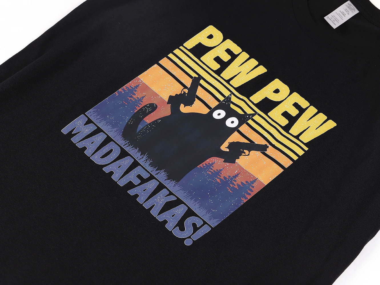 Alternative view of Pew Pew Madafakas Tshirt Men Short Sleeve Novelty Funny Cat T Shirt Cotton Oversize Tops Shirts Tee T-Shirt Crew Neck Streetwear