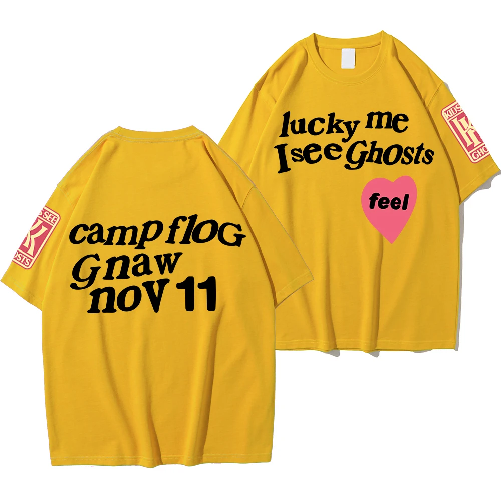 Kanye West Style Street T-Shirts For Men Loose Oversized Short Sleeves Lucky Me I See Ghosts Print Tshirt Hip Hop Clothing Women