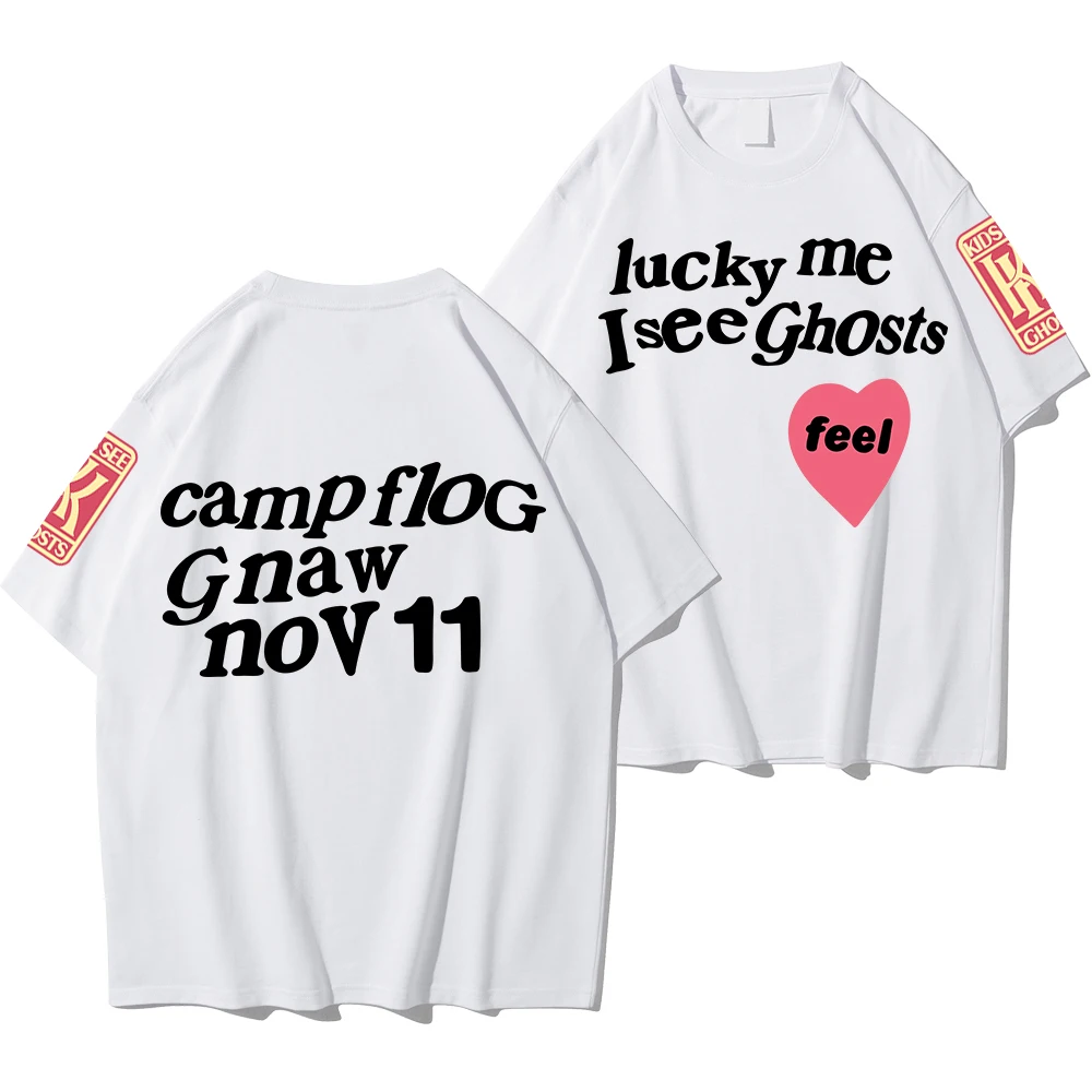 Alternative view of Kanye West Style Street T-Shirts For Men Loose Oversized Short Sleeves Lucky Me I See Ghosts Print Tshirt Hip Hop Clothing Women