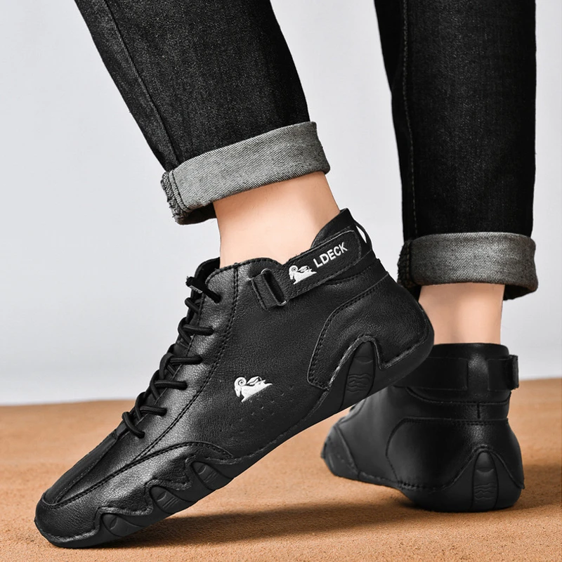 Men Leather Casual Shoes Non-slip Walking Sports Shoes Handmade Shoes for Men with Free Shipping High Top Sneakers Masculino