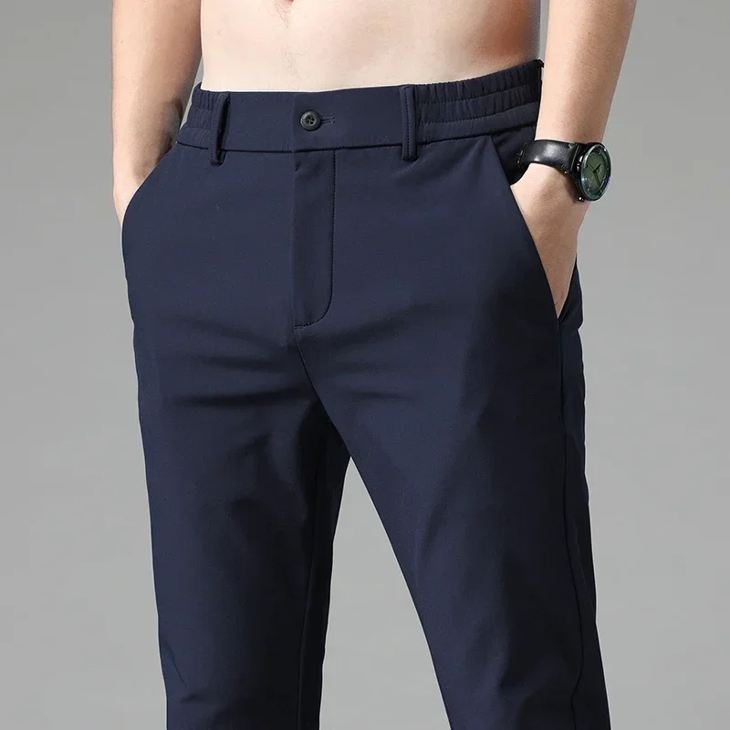 Alternative view of 2023 Autumn Pants Mens Stretch Korean Casual Slim Fit Elastic Waist Jogger Business Classic Trousers Male Black Gray Blue 28-38