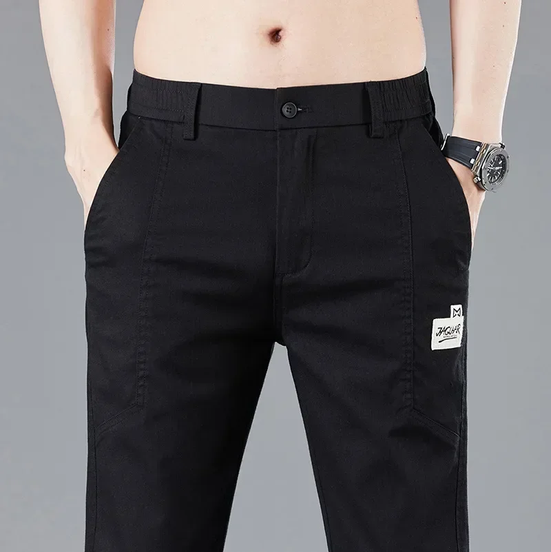 Alternative view of Spring Summer Elastic Waist Design Men's Thin Casual Pants Korean Fashion Cotton Stretch Business Trousers Male Grey Blue