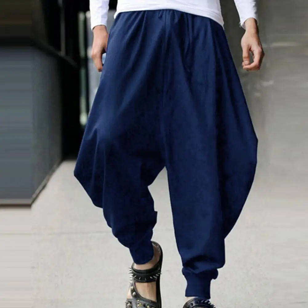 Alternative view of Men Harem Baggy Pants Men Hakama Linen Casual Wide Leg Mens Pants Japanese Trousers Men Cross-pants Crotch Pants Pantalon