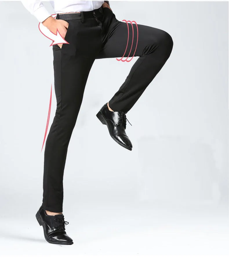 Men's Spring Autumn Fashion Business Casual Long Pants Suit Pants Male Elastic Straight Formal Trousers Plus Big Size 28-40