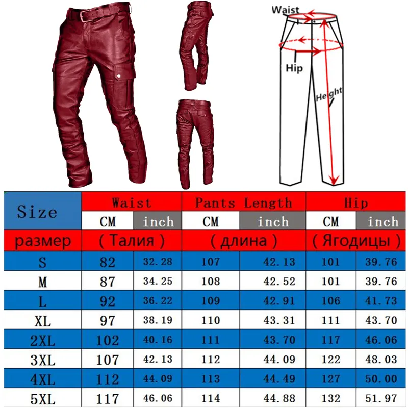 Men's Leather Motorcycle Pants with Cargo Pockets, Black, PU Pants No Belt, Men Trousers Big Size S-5XL Men's Leather Motorcycle Pants with Cargo Pockets, Black, PU Pants No Belt, Men Trousers Big Size S-5XL