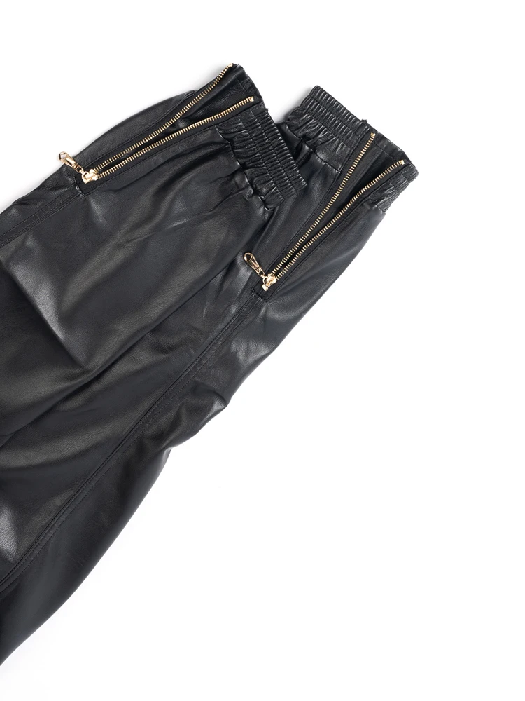 Men's Leather Pants Elastic Waist Jogger Pants PU Leather Motorcycle Trousers Biker's Pants
