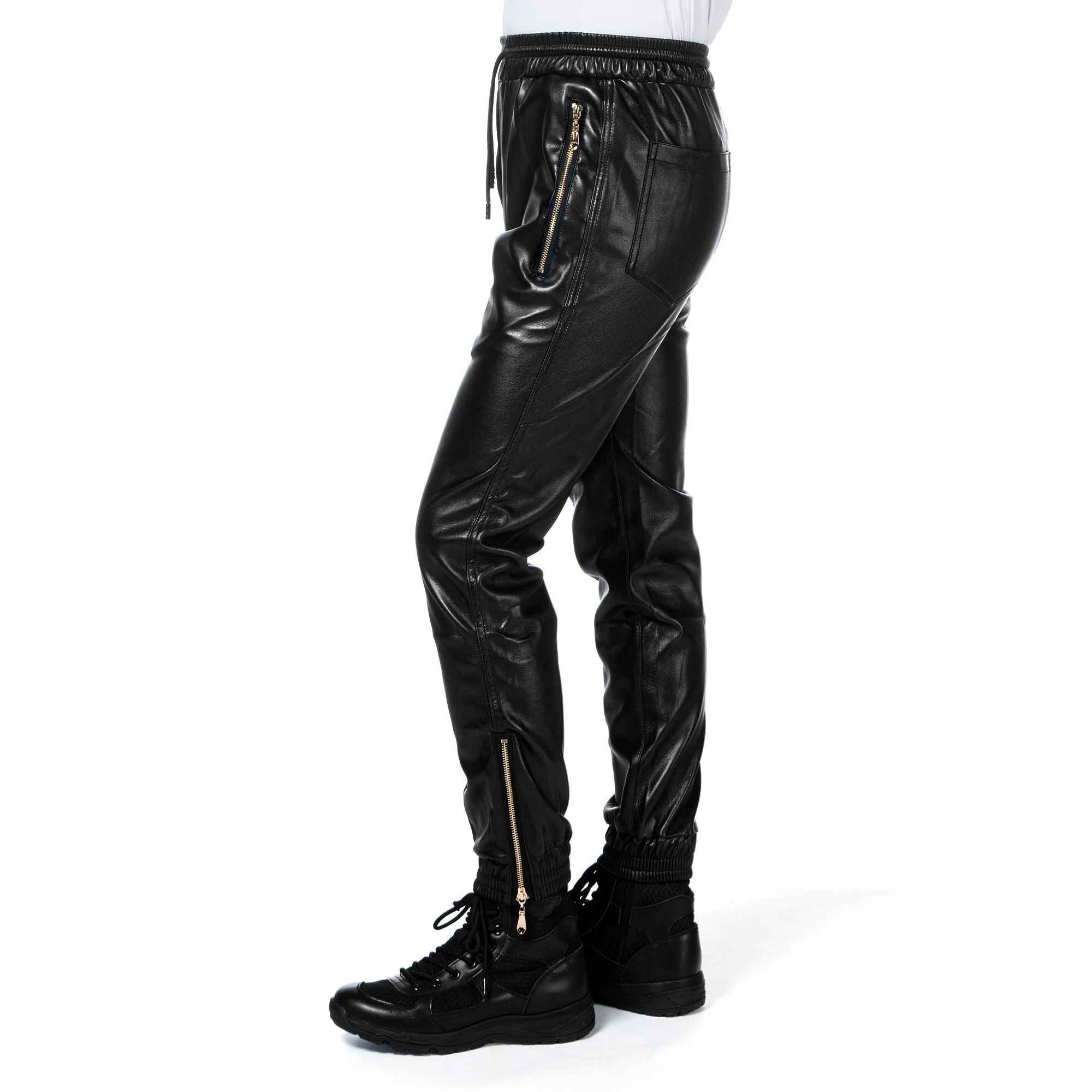 Alternative view of Men's Leather Pants Elastic Waist Jogger Pants PU Leather Motorcycle Trousers Biker's Pants