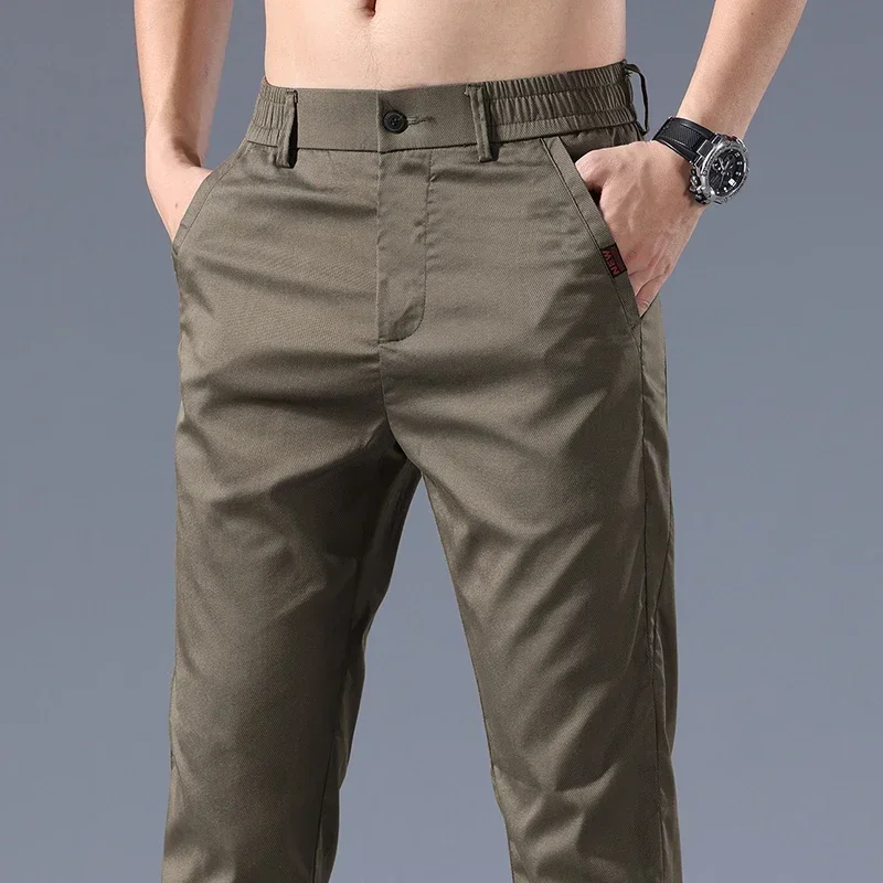 Men's Slim Fit Pants 2023 Summer New Youth Business Casual Pants Thin Ice Silk Classic Office New Brand Pants