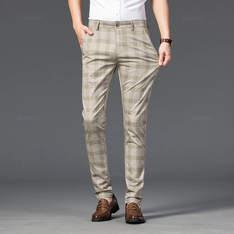 Alternative view of Brand Men's Stripe Plaid Casual Pants Men Four Seasons High Quality Business Trousers Men's Slim Dark gray Straight Pant