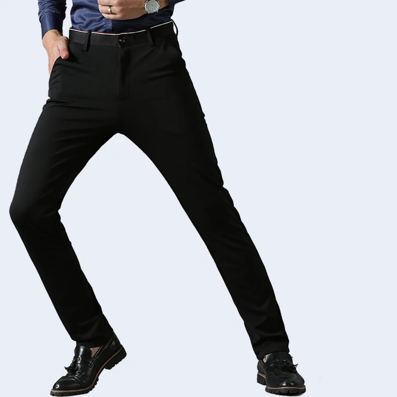 Suit Pants for Men Fashion Elegant Male Dress Pants Solid Color Straight Long Trousers Man Slim Fit Formal Trousers Black