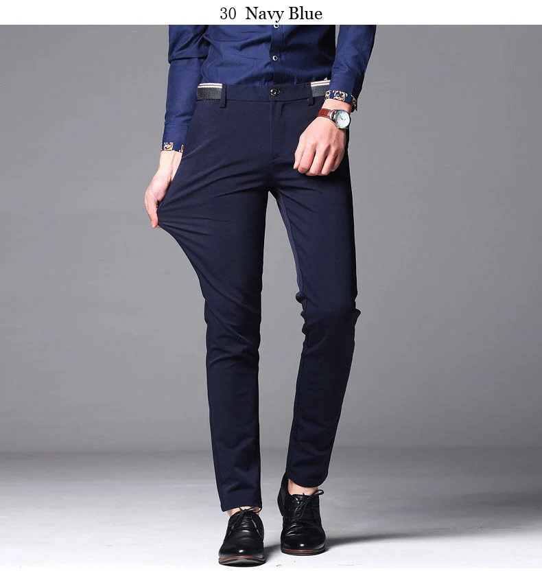 Suit Pants for Men Fashion Elegant Male Dress Pants Solid Color Straight Long Trousers Man Slim Fit Formal Trousers Black