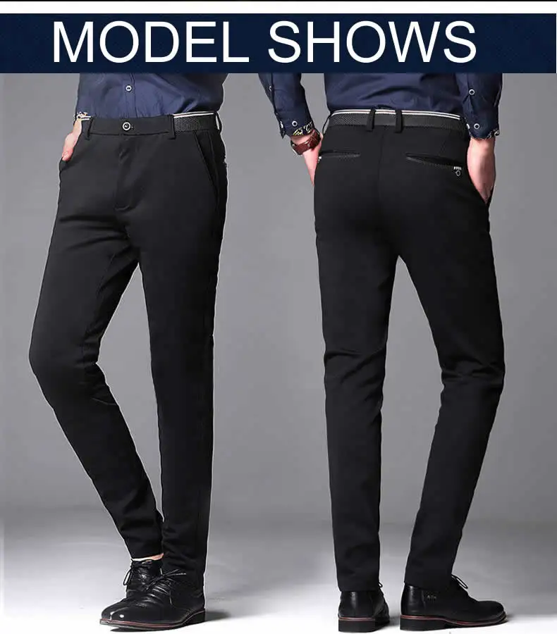 Suit Pants for Men Fashion Elegant Male Dress Pants Solid Color Straight Long Trousers Man Slim Fit Formal Trousers Black