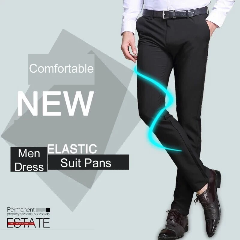 Suit Pants for Men Fashion Elegant Male Dress Pants Solid Color Straight Long Trousers Man Slim Fit Formal Trousers Black