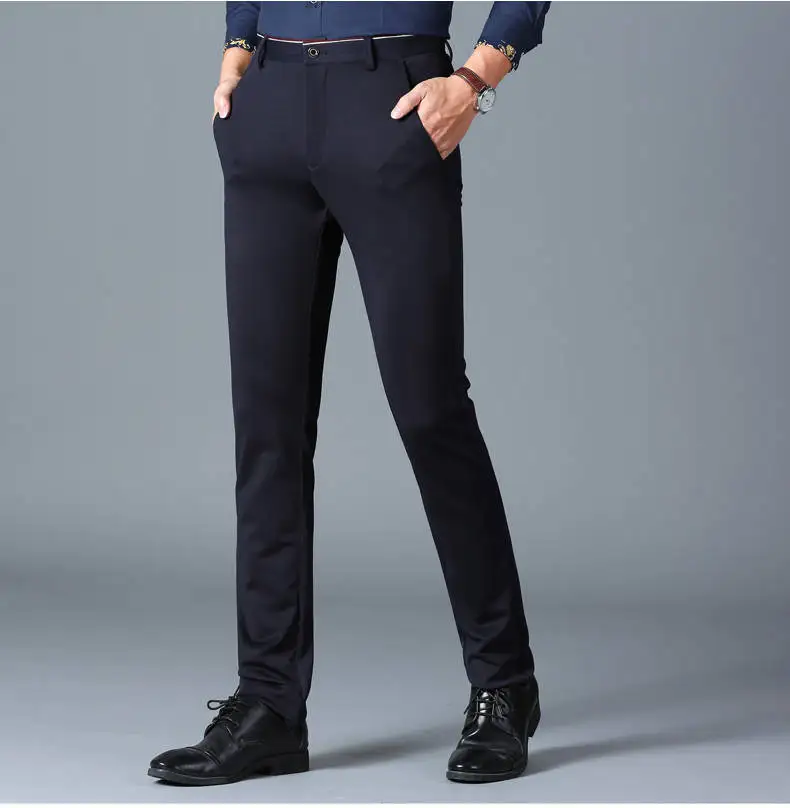 Suit Pants for Men Fashion Elegant Male Dress Pants Solid Color Straight Long Trousers Man Slim Fit Formal Trousers Black