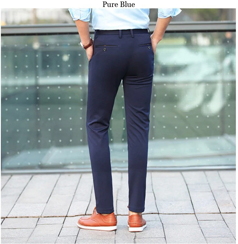 Suit Pants for Men Fashion Elegant Male Dress Pants Solid Color Straight Long Trousers Man Slim Fit Formal Trousers Black
