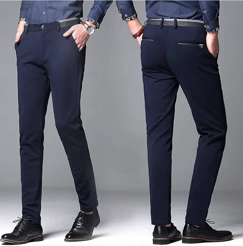 Suit Pants for Men Fashion Elegant Male Dress Pants Solid Color Straight Long Trousers Man Slim Fit Formal Trousers Black