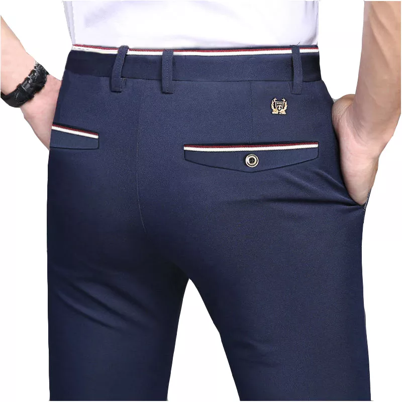Suit Pants for Men Fashion Elegant Male Dress Pants Solid Color Straight Long Trousers Man Slim Fit Formal Trousers Black