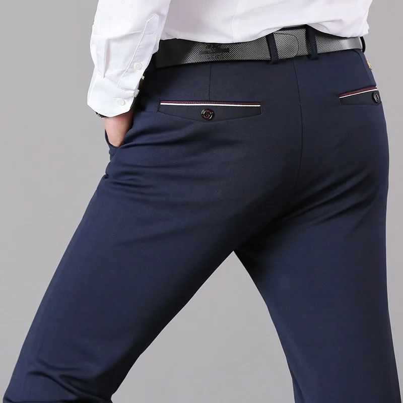 Alternative view of Suit Pants for Men Fashion Elegant Male Dress Pants Solid Color Straight Long Trousers Man Slim Fit Formal Trousers Black