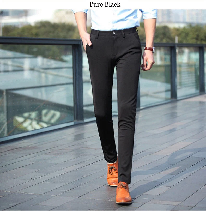Suit Pants for Men Fashion Elegant Male Dress Pants Solid Color Straight Long Trousers Man Slim Fit Formal Trousers Black