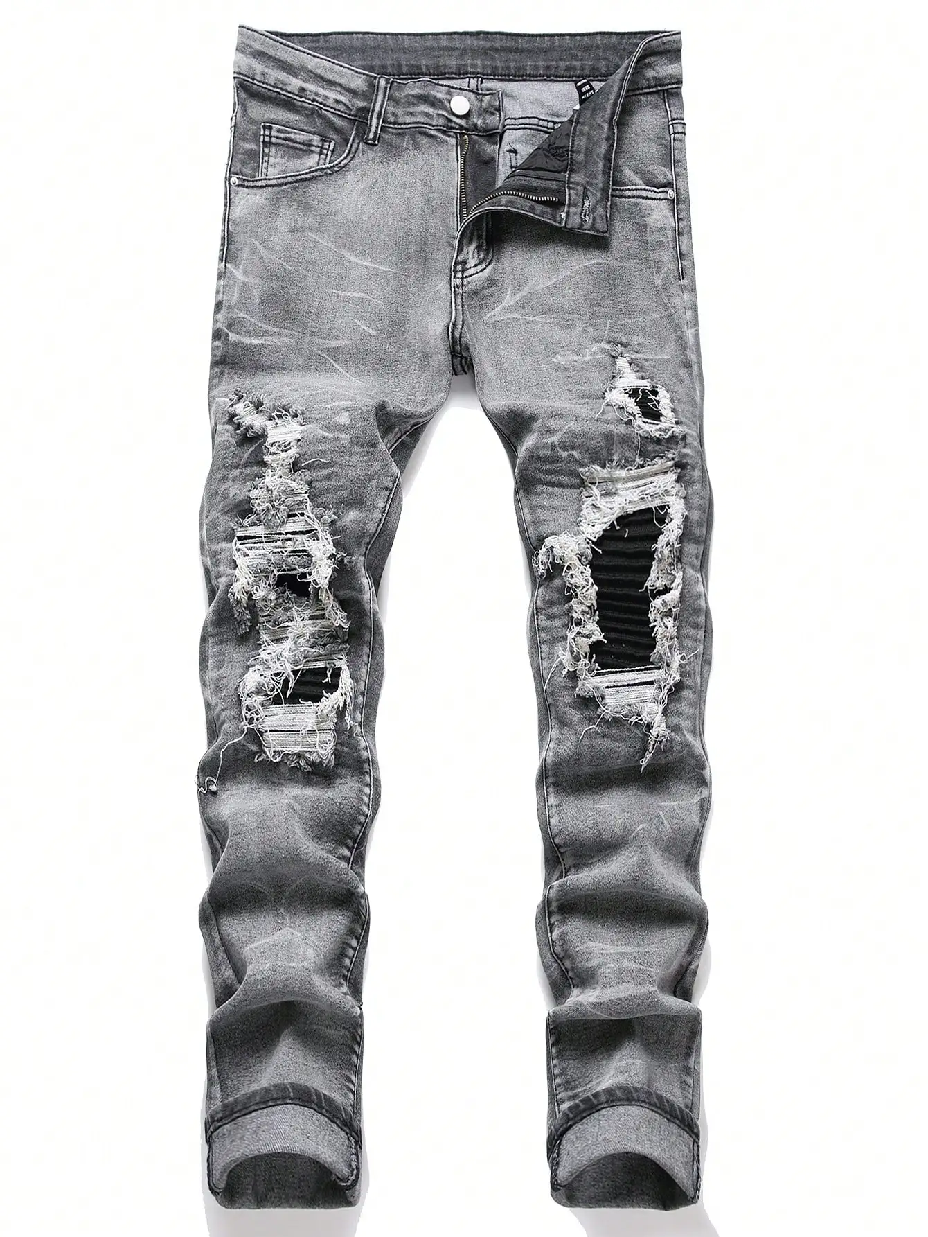 Men‘s Stretchy Denim Jeans Streetwear Tearing Patchwork Holes Ripped Denim Elastic Waist Casual Pants Slim fit Straight Trousers Men‘s Stretchy Denim Jeans Streetwear Tearing Patchwork Holes Ripped Denim Elastic Waist Casual Pants Slim fit Straight Trousers